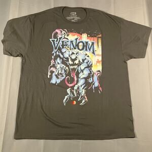 Marvel Venom T-Shirt Men’s XL Black Graphic Tee City Background Mad Engine